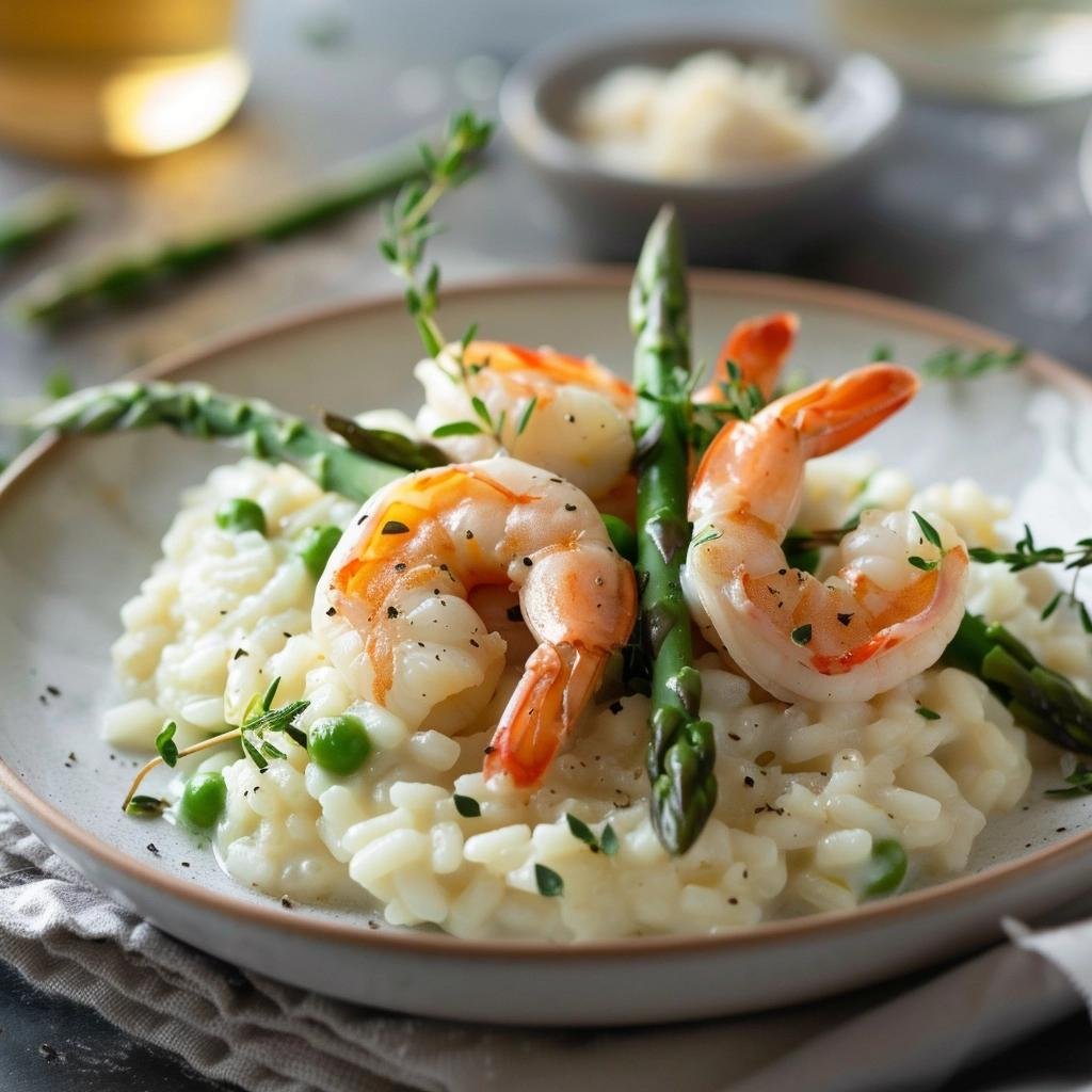 Receita de Risoto de Camarão com Aspargos. 2 Risoto de Camarão com Aspargos