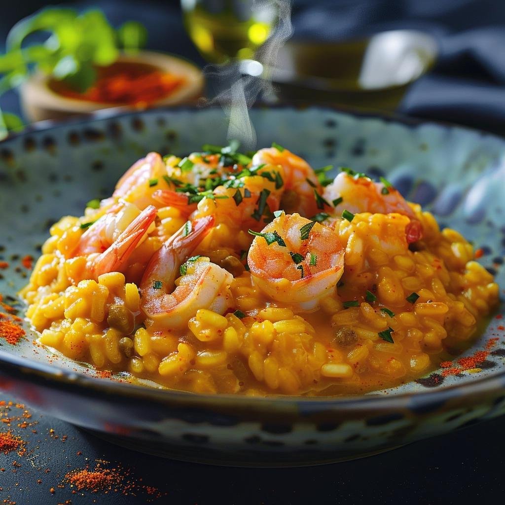 Risoto de Camarão com Curry. 3 Risoto de Camarão com Curry