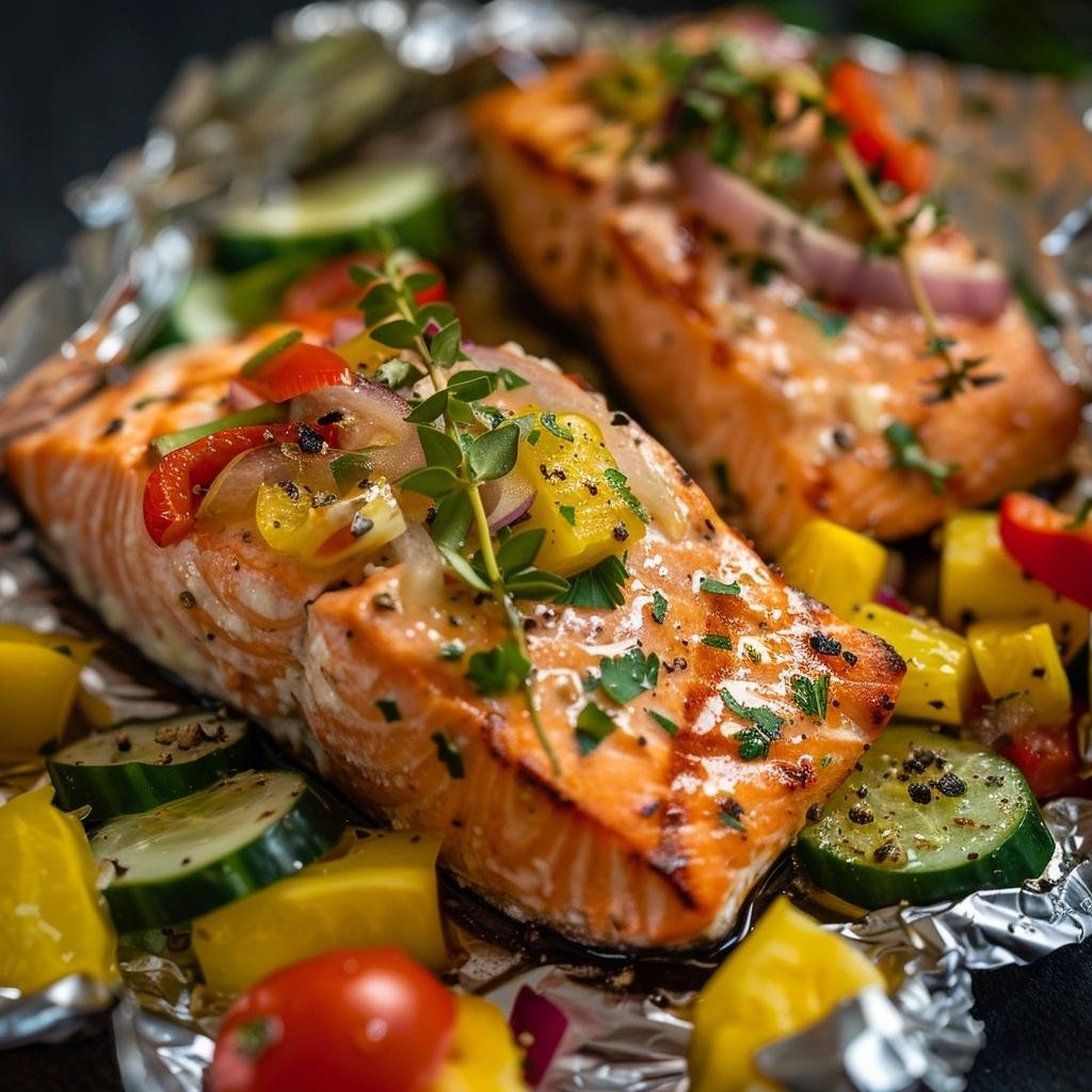 Salmão no Papel Alumínio com Legumes 1 Salmão no Papel Alumínio com Legumes