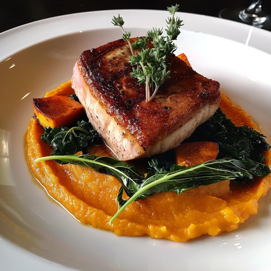 Segredo Gastronômico: Filé de Robalo à Belle Meunière com Purê de Abóbora e Couve. 1 Tilápia à Belle Meunière com Purê de Abóbora e Couve