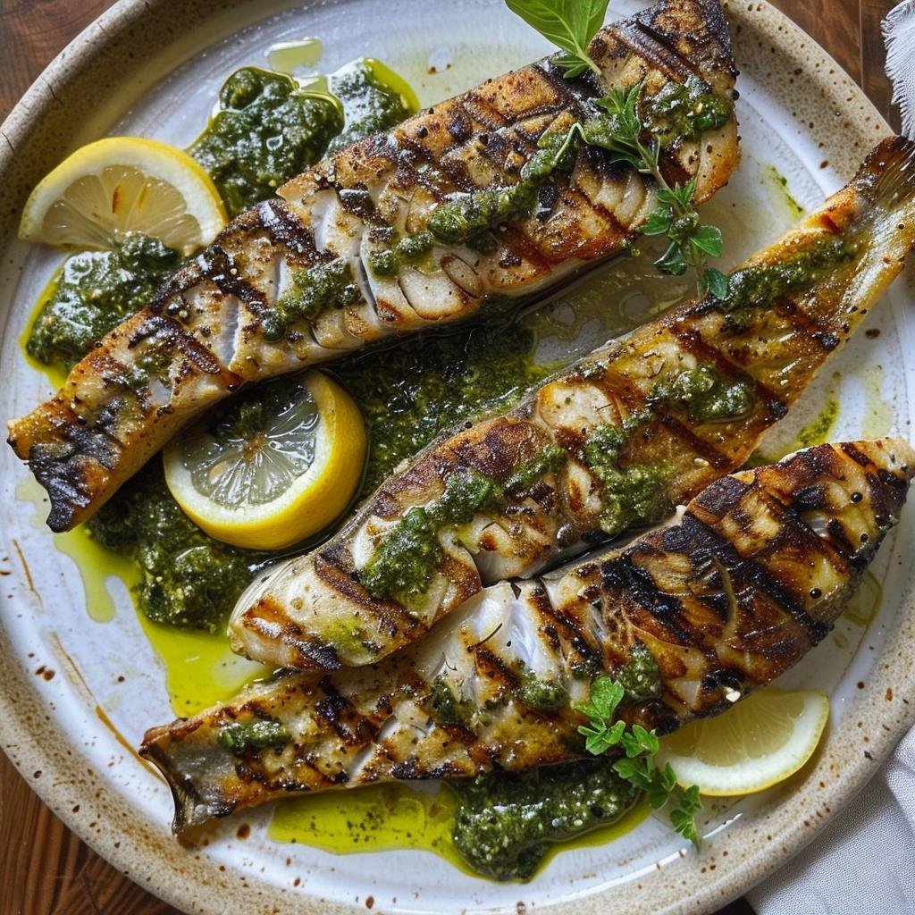 Receita de Peixe Grelhado que Surpreende com Seu Molho de Pesto Irresistível. 4 Peixe Grelhado com Molho de Pesto