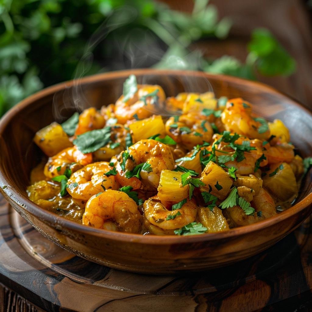 Receita de Camarões ao Curry com Abacaxi e Coentro. Você já provou esta combinação exótica? 3 Camarões ao Curry com Abacaxi e Coentro