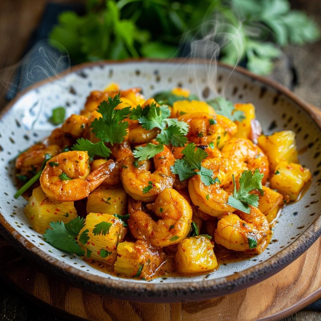 Receita de Camarões ao Curry com Abacaxi e Coentro. Você já provou esta combinação exótica? 2 Camarões ao Curry com Abacaxi e Coentro
