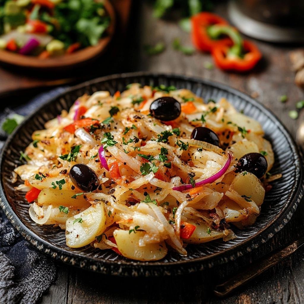 Receita de Bacalhau à Brás à Moda Brasileira com Pimentão e Azeitonas que vai te surpreender. 1 Bacalhau à Brás à Moda Brasileira com Pimentão com Azeitonas com Cebola