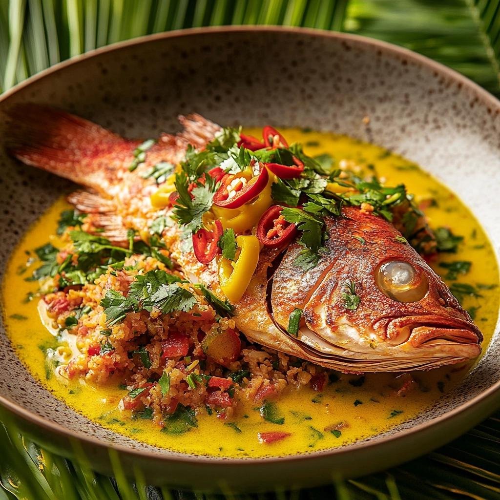 Receita de Moqueca de Pargo com Dendê e Pimenta e Farofa de Banana-da-terra irresistível. 4 Moqueca de Pargo com Dendê e Pimenta e Farofa com Banana-da-terra