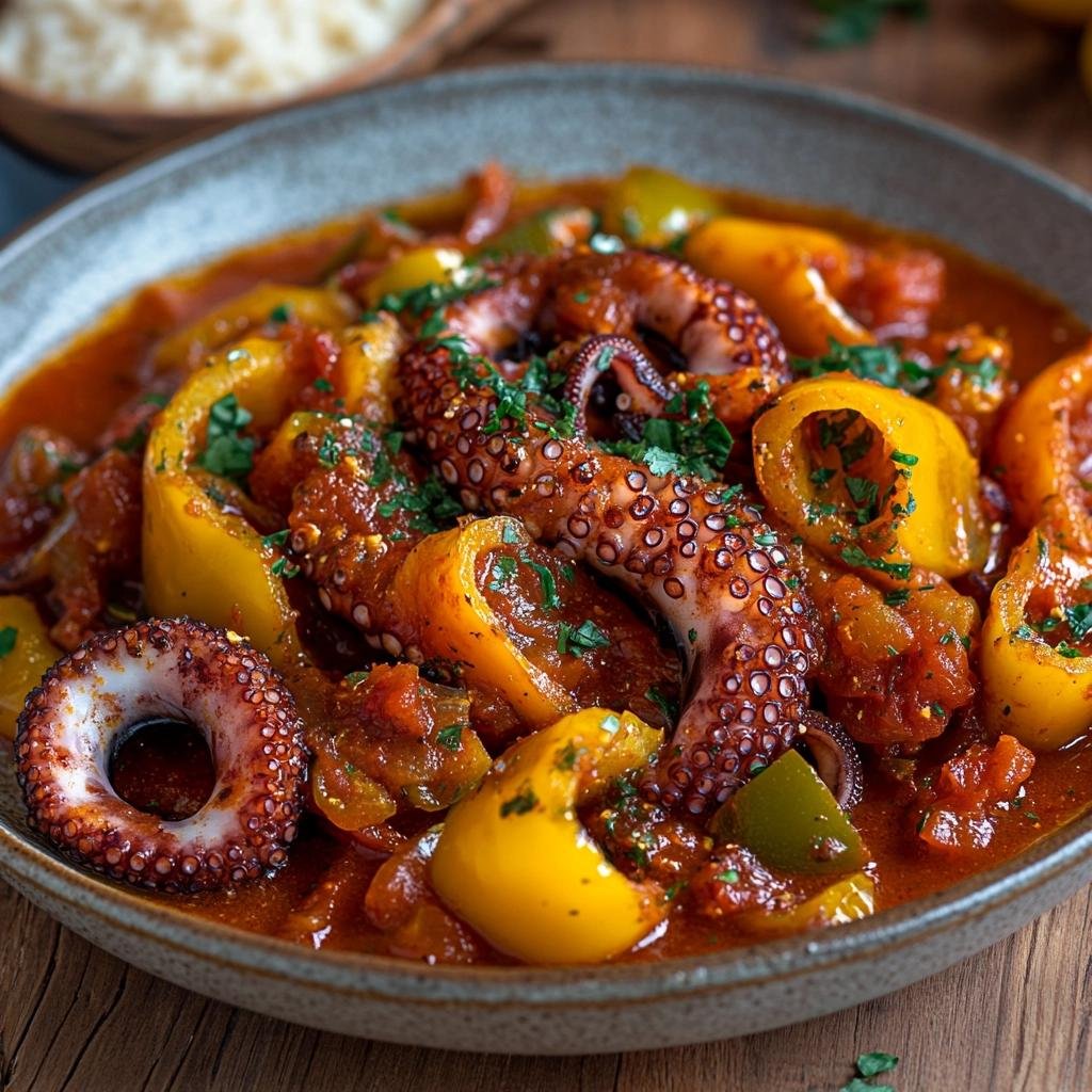 Receita de Polvo com Molho de Tomate e Pimentão que vai transformar seu jantar em uma experiência única. 2 Polvo com Molho de Tomate e Pimentão