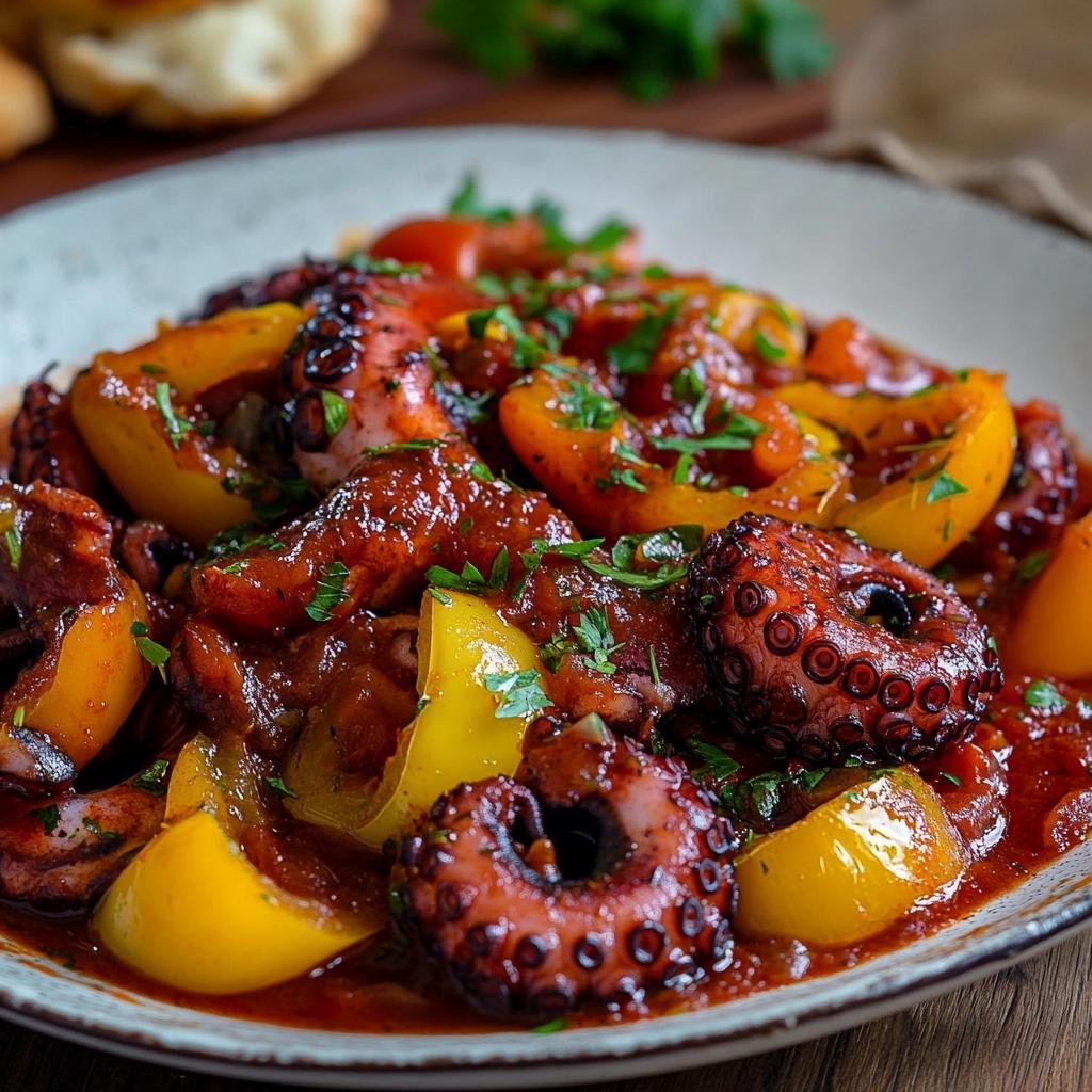 Receita de Polvo com Molho de Tomate e Pimentão que vai transformar seu jantar em uma experiência única. 4 Polvo com Molho de Tomate e Pimentão
