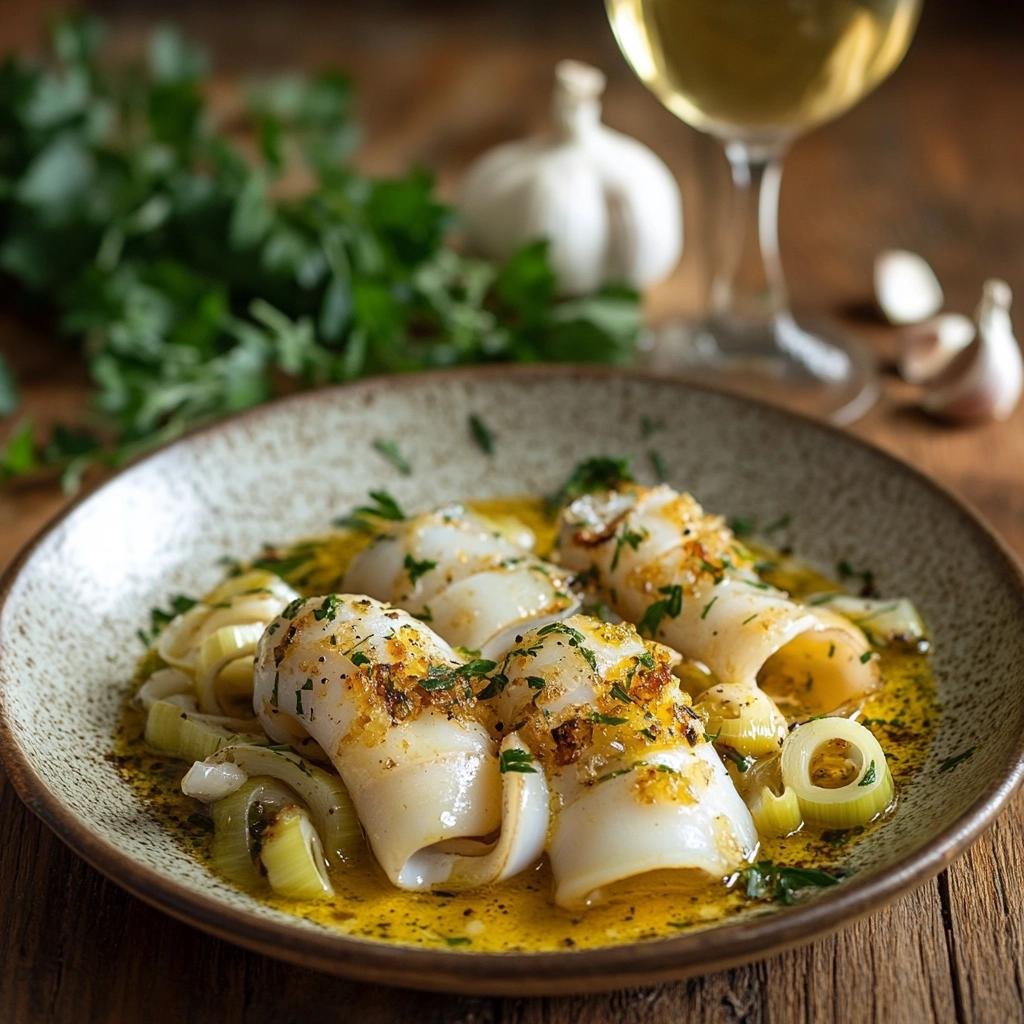 Receita de Lula ao Vinho Branco e Alho-Poró que vai transformar seu jantar em uma experiência gourmet. 3 Lula ao Vinho Branco e Alho-Poró