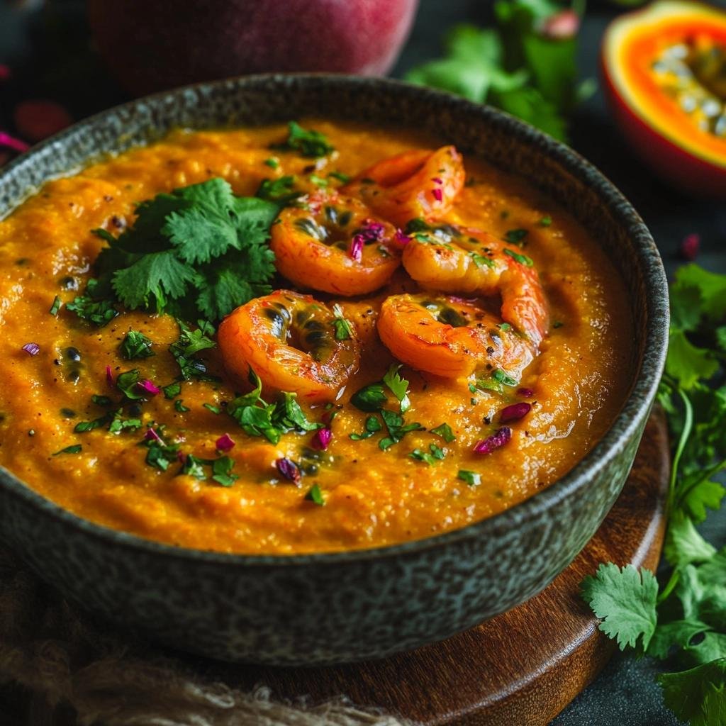 Receita de Bobó de Camarão com Purê de Inhame e Toque de Abóbora com Maracujá Surpreendente. 2 Bobó de Camarão com Purê de Inhame e Coentro com Abóbora com Maracujá