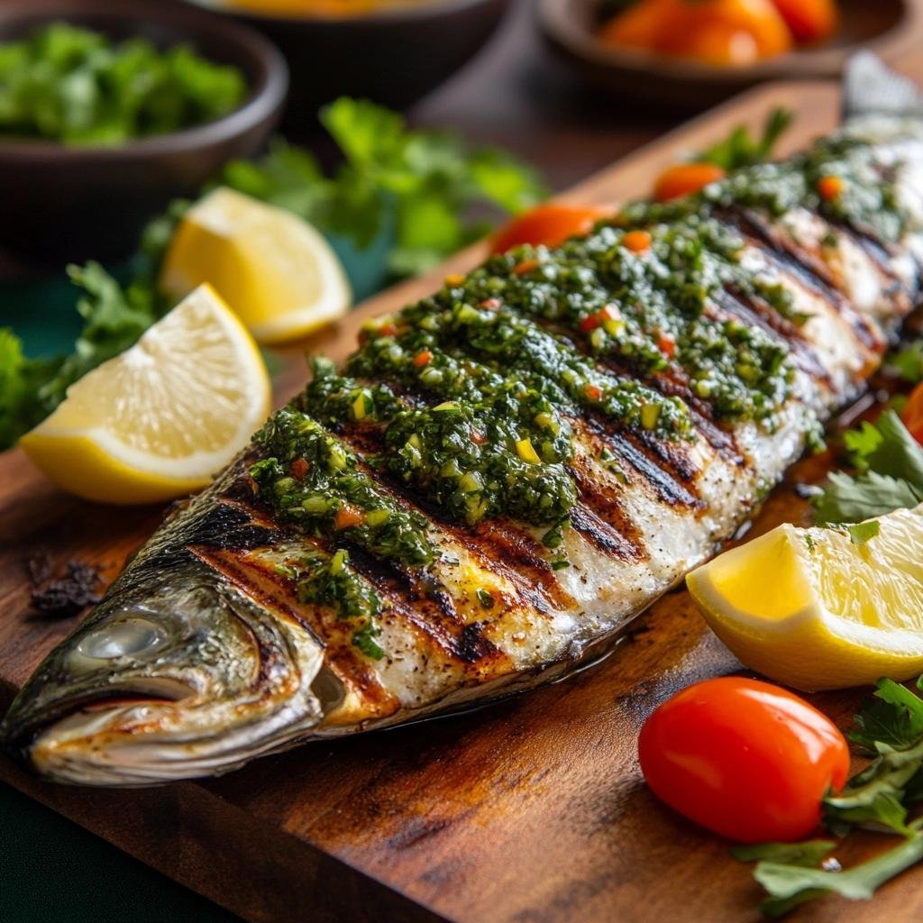 Receita de Peixe Grelhado com Chimichurri que vai transformar suas refeições em uma festa. 1 Peixe Grelhado com Chimichurri