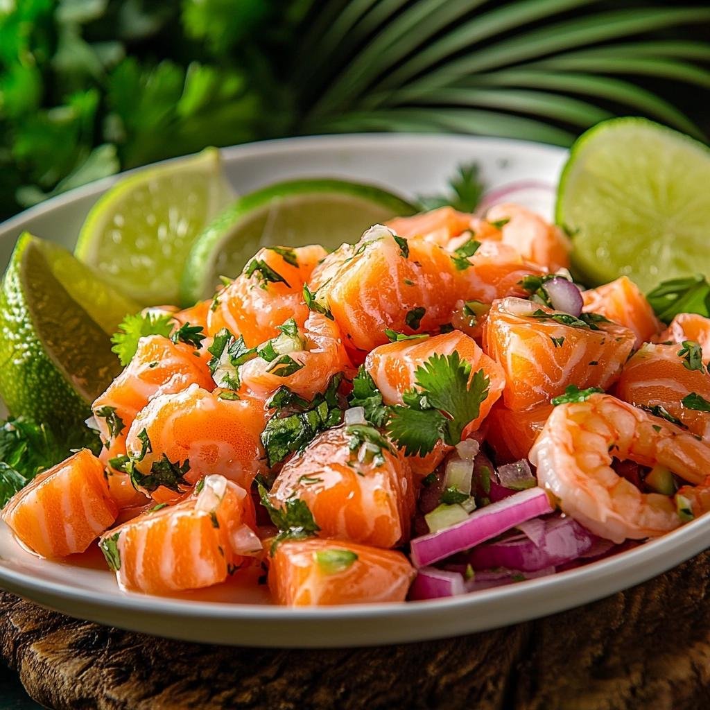 Receita de Ceviche de Salmão e Camarão que vai transformar suas refeições de verão. 3 Ceviche de Salmão e Camarão