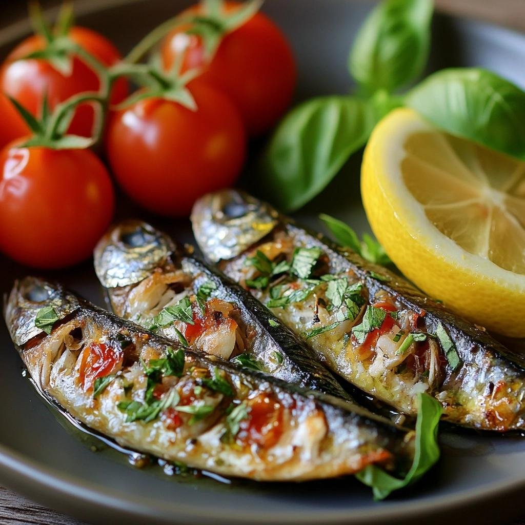 Receita de Sardinhas Marinadas com Ervas e Limão que Transformam seu Almoço em uma Festa. 3 Sardinhas Marinadas com Ervas e Limão com Tomate e Manjericão