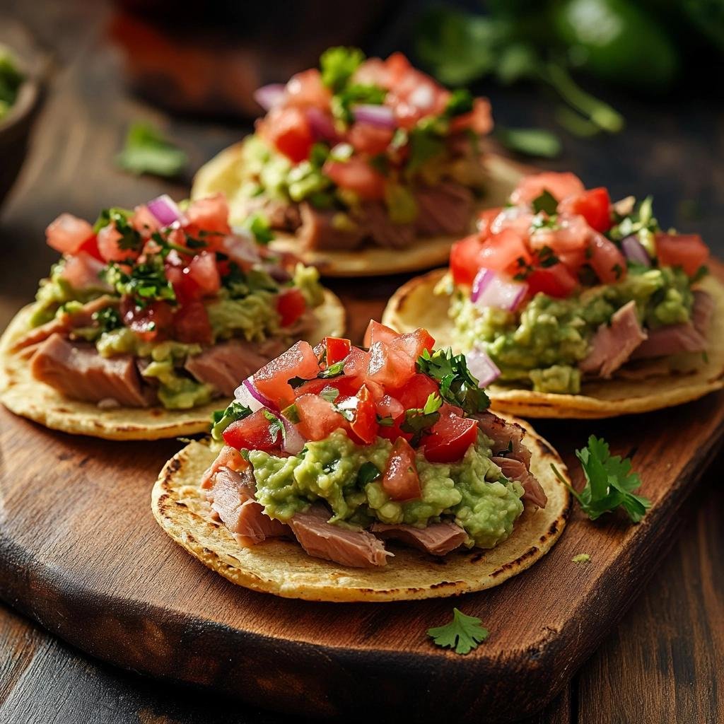 Receita de Tostadas de Atum com Guacamole que vão transformar seu lanche em um festival de sabores. 3 Tostadas de Atum com Guacamole